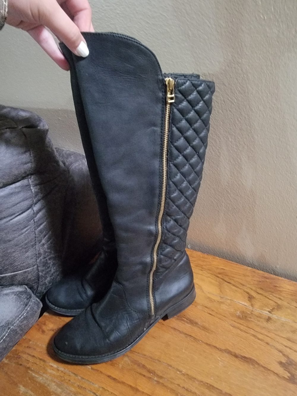 Steve Madden Northside Quilted Women’s Tall Quilted Leather Riding Boots - Black